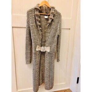 Womens Vintage Artex Fashion Gray Long Cardigan Sweater Dress Belted Size Medium
